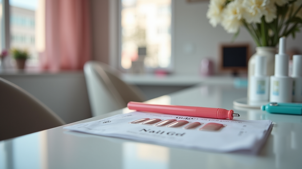 Eye-level view of a nail salon station with bio gel nail tools