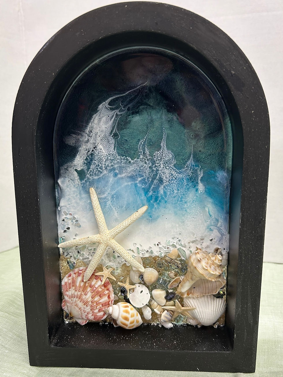 Thumbnail: Resin and Glass Ocean Art-Black Frame