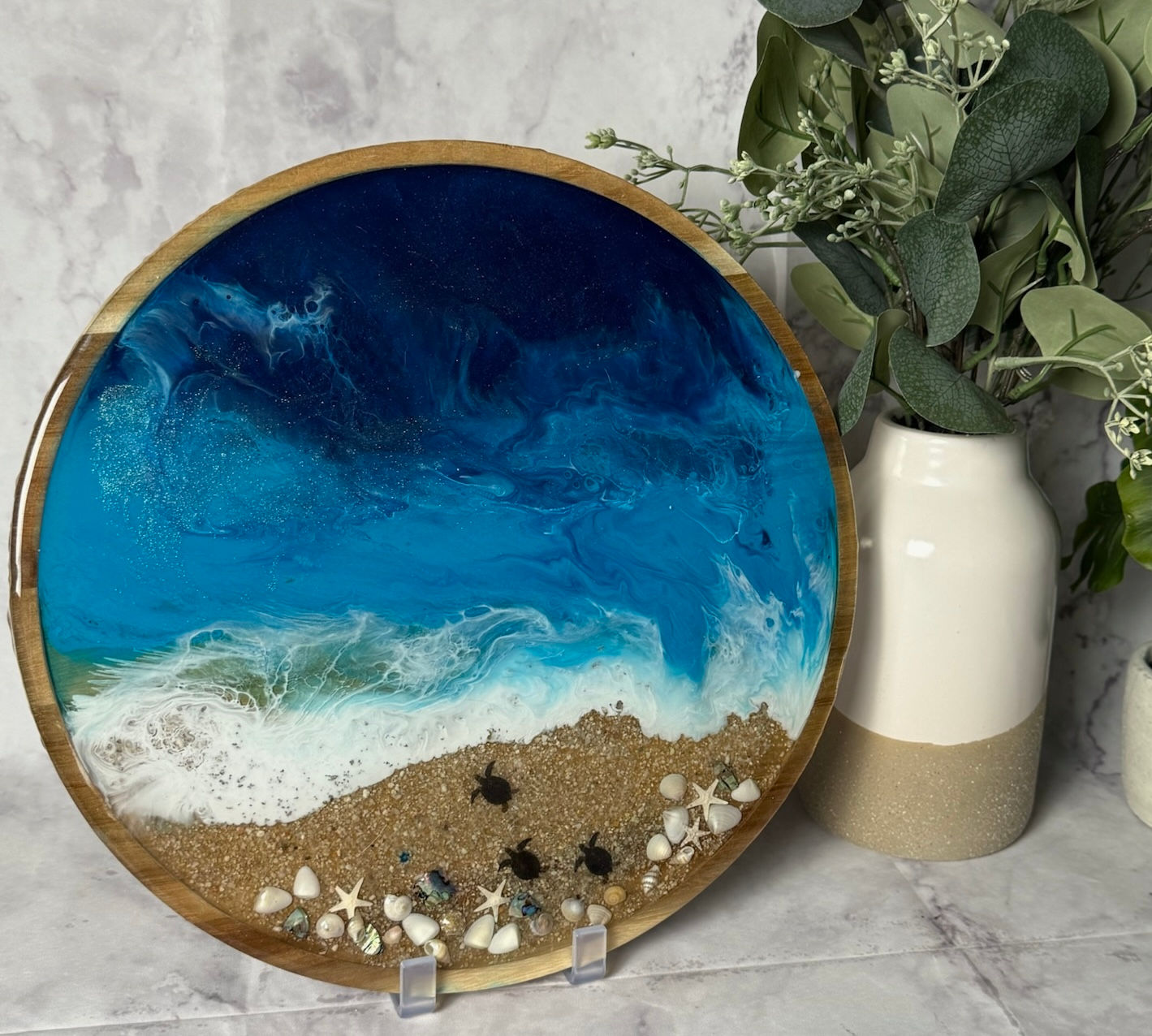 Wood and resin ocean lazy susan 