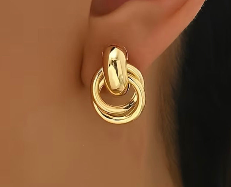 Boucles d’oreilles dorées double anneaux acier inoxydable 