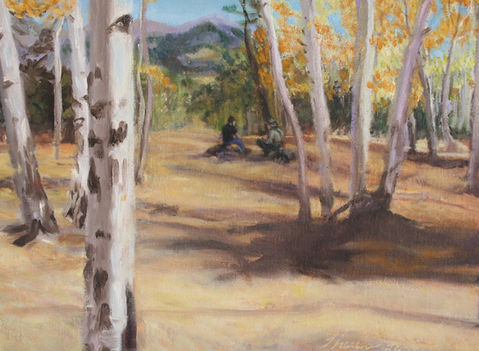 Jack and Steve talking in the Aspen grove Medium Oil on Canvas board Size 9x12.jpg