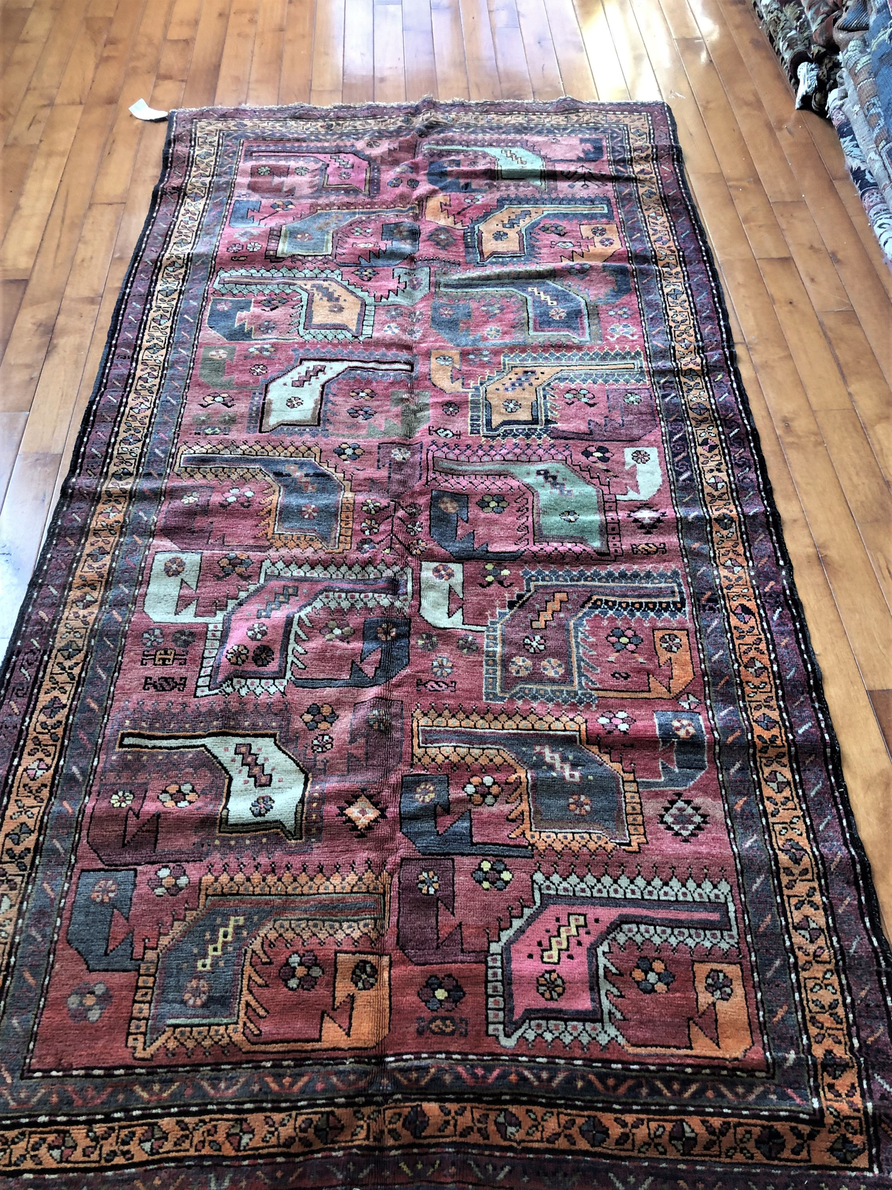 semi-antique Russian Kazak Runner Rug 4'2" x 8', gallery-size masterpiece is meticulously hand woven from high-quality wool,