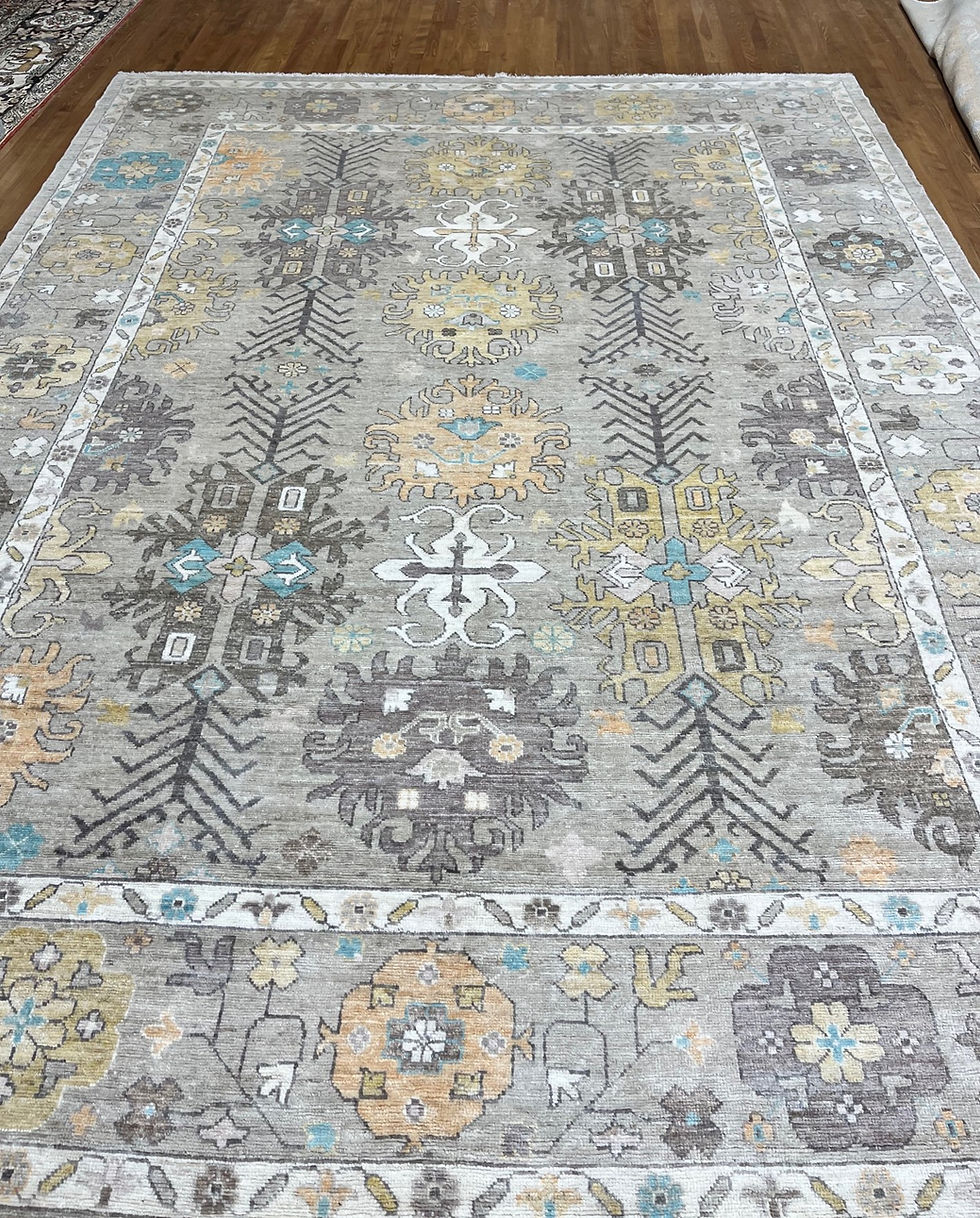 9'11" x 13'8" Pakistan Oushak Rug, exclusively at Persian Gallery. Hand-woven with wool and cotton founda