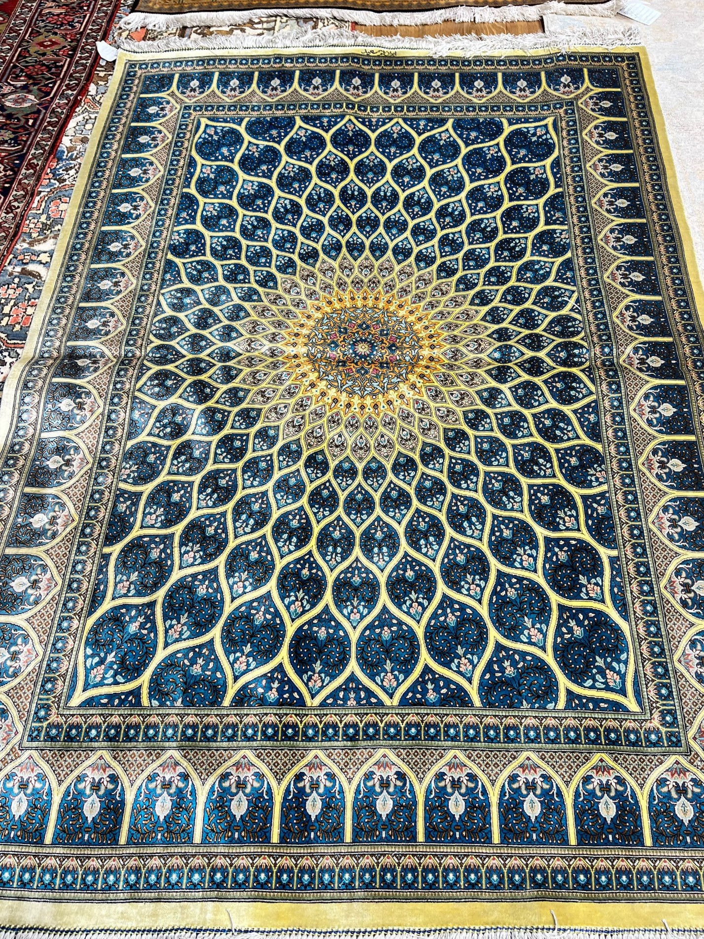 Persian Qum Silk Rug (4'6" x 6'5"), a pure silk, hand-woven masterpiece.
