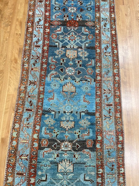 Thumbnail: Persian Heriz Runner Rug 3'1" x 13'3", meticulously hand woven from premium wool and cotton.