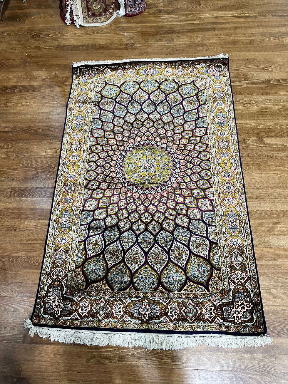 3'1" x 4'10" Indian Silk Rug, a pure silk masterpiece.