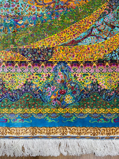 Thumbnail: Persian Silk Qum Rug, sized at 4'4" x 6'10". This hand-woven masterpiece is crafted from pure Silk,