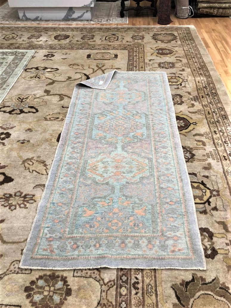 our hand-woven Turkish Oushak Rug, measuring 3'3" x 7'4", crafted from premium wool and cotton.