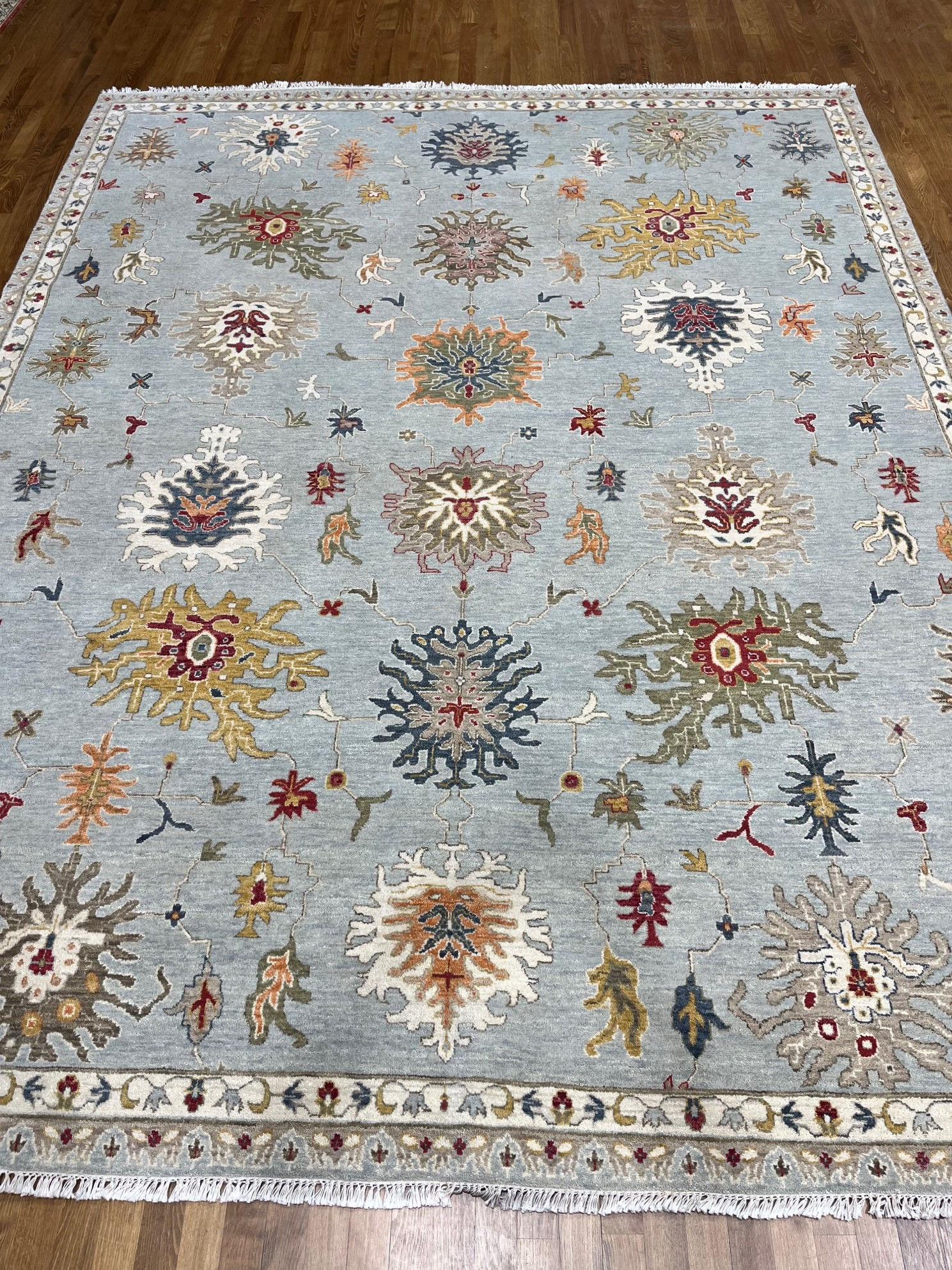 India Oushak Rug 8' x 10'2", Hand-woven with a luxurious wool pile on a sturdy cotton foundation,