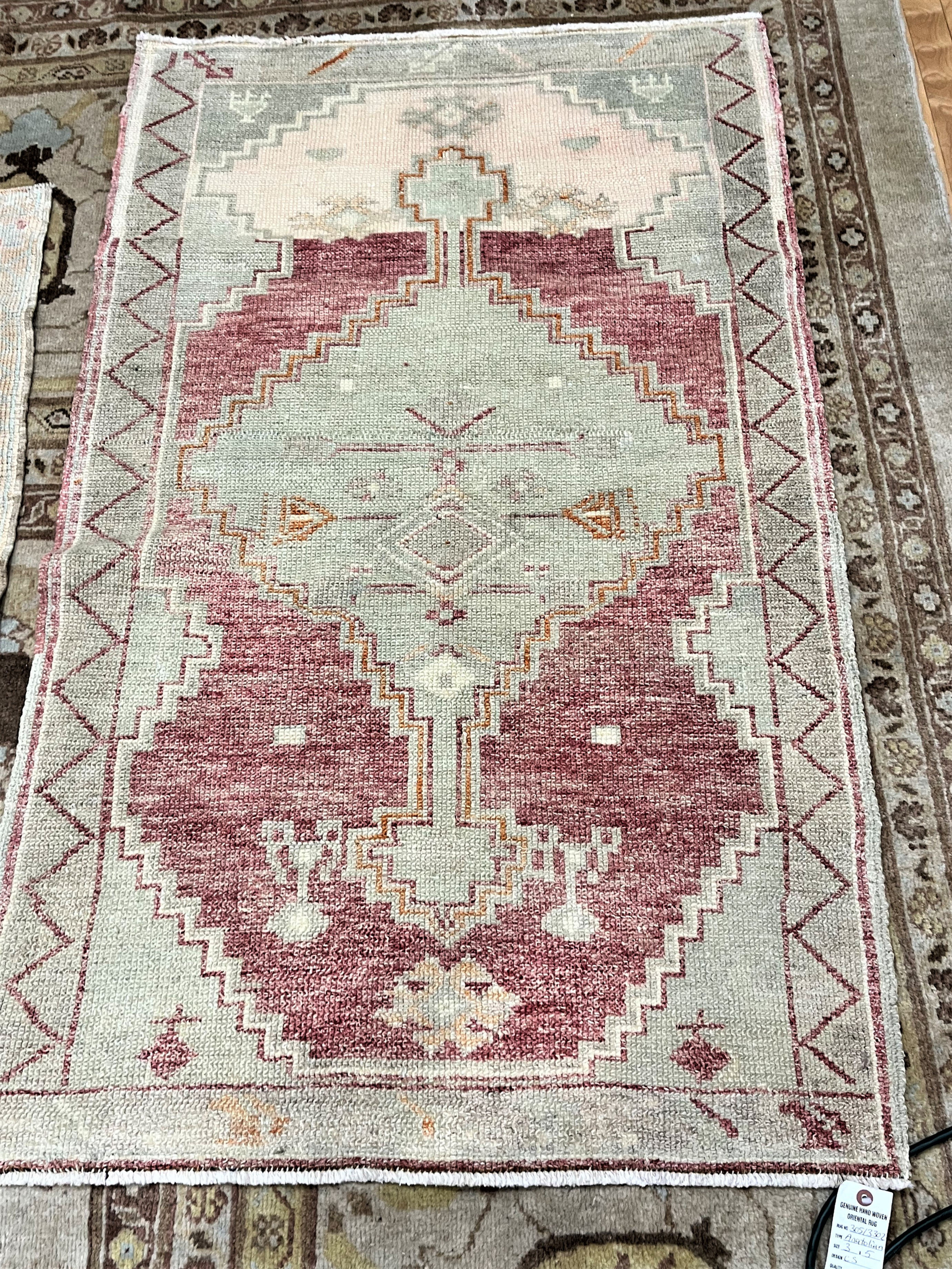 3' x 5' Turkish Oushak Rug. Hand-woven with wool and cotton,