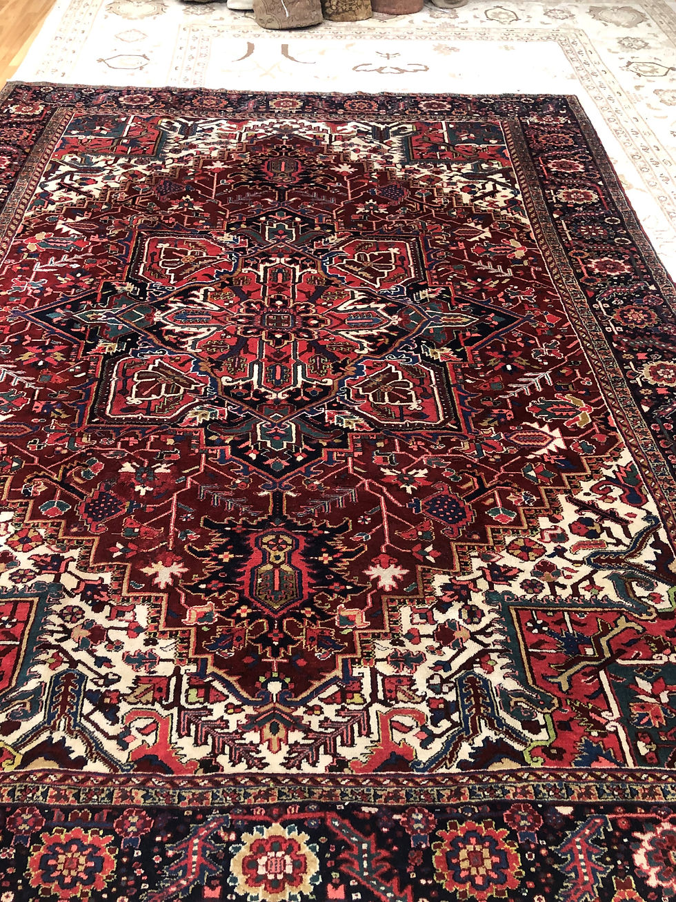 Persian Heriz Rug, sized at 9'7" x 12'4". Hand-woven from the highest quality wool and cotton,