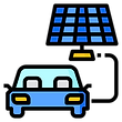 Pictogramme voiture électrique chargée par un panneau photovoltaïque