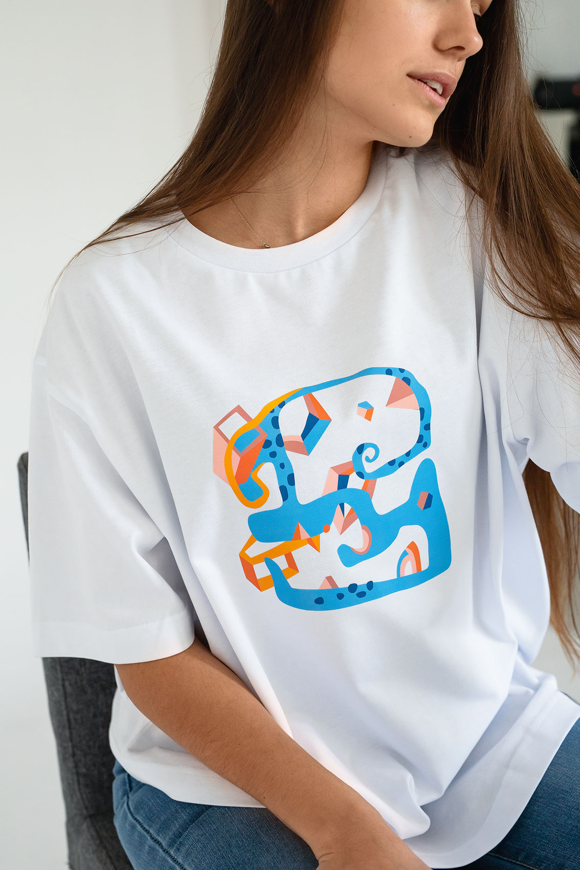 Bawełniana gruba oversize unisex damska mięska koszula z abstrakcyjnym wzorem