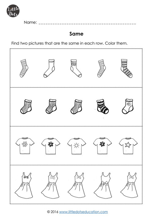 Same and Different Worksheets for Kindergarten