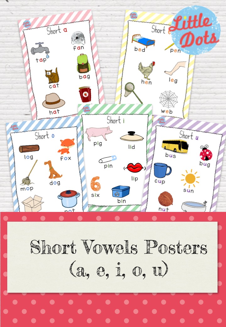 free short vowels flashcards and posters printable little dots