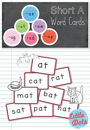 Free short a word family cards printable for -at, -an, -am, -ag, -ad and -ap.