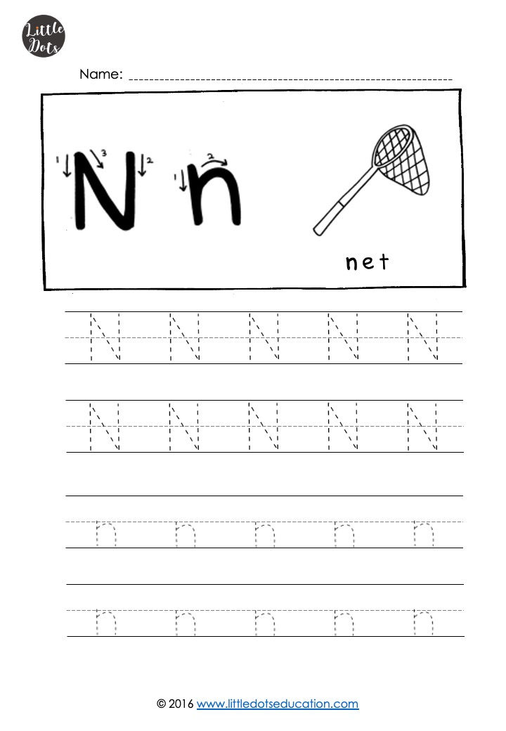 Free letter N tracing
