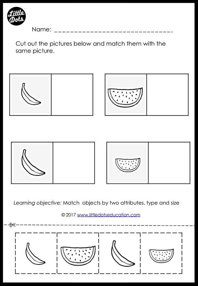Preschool Fruits Theme Matching Worksheets and Activities