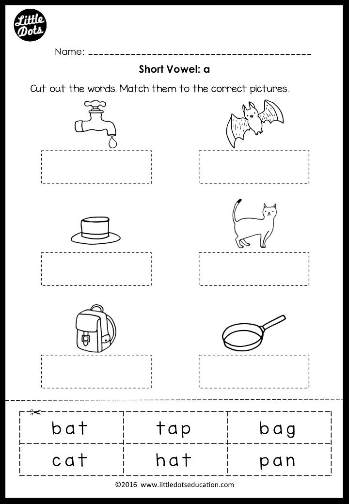 Short vowel a worksheet for preschool or kindergarten