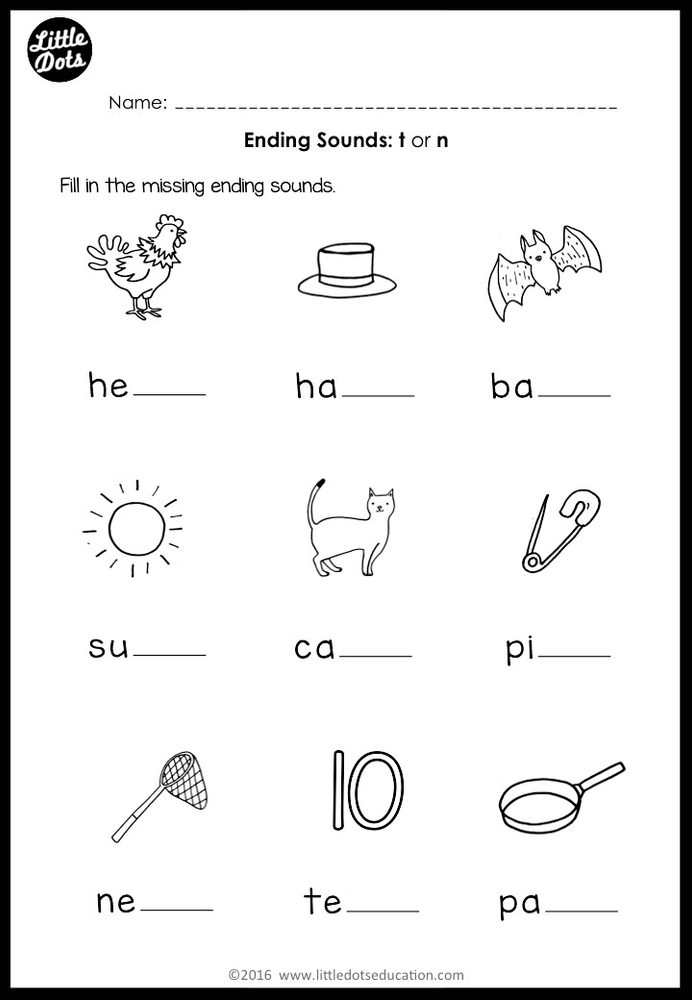 Ending Sounds Worksheets and Activities