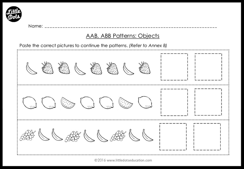 AAB and ABB Patterns Worksheets and Activities for Kindergarten