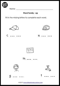 Free word family -ap worksheet for kindergarten class