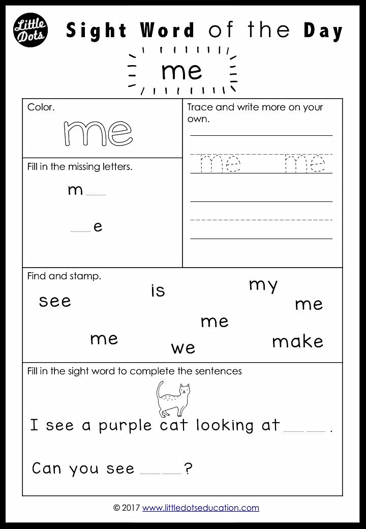 Dolch sight word pre-primer activity