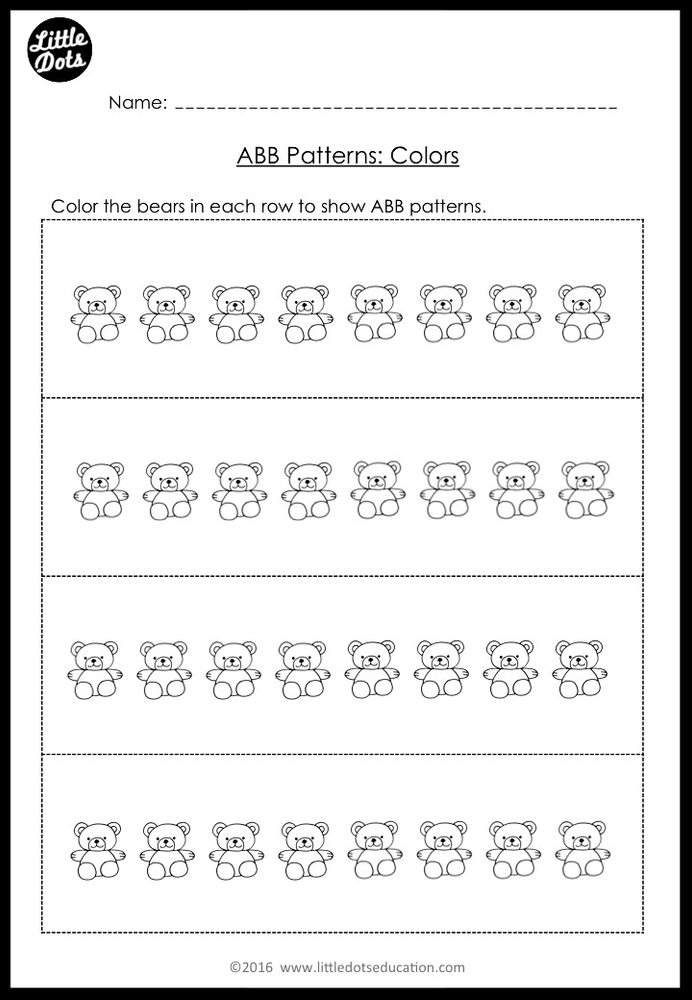 AAB and ABB Patterns Worksheets and Activities for Kindergarten