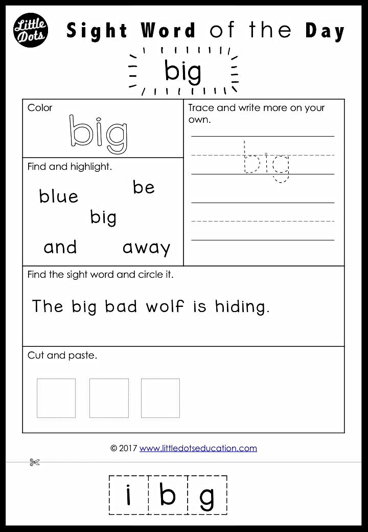 Dolch sight word worksheet for pre-k