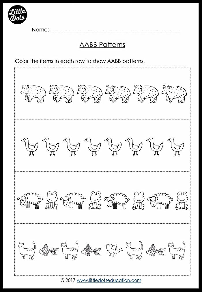 Aabb Pattern Worksheet Pattern Worksheets For Kindergarten & 1st Grade