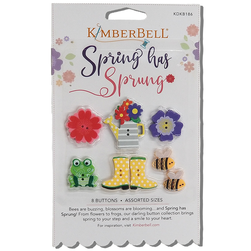 Kimberbell Spring has Sprung buttons assortment with flower, frog, and bees.