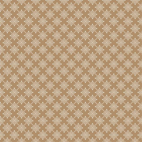 Repeating pattern of white lines and dots on a brown background.