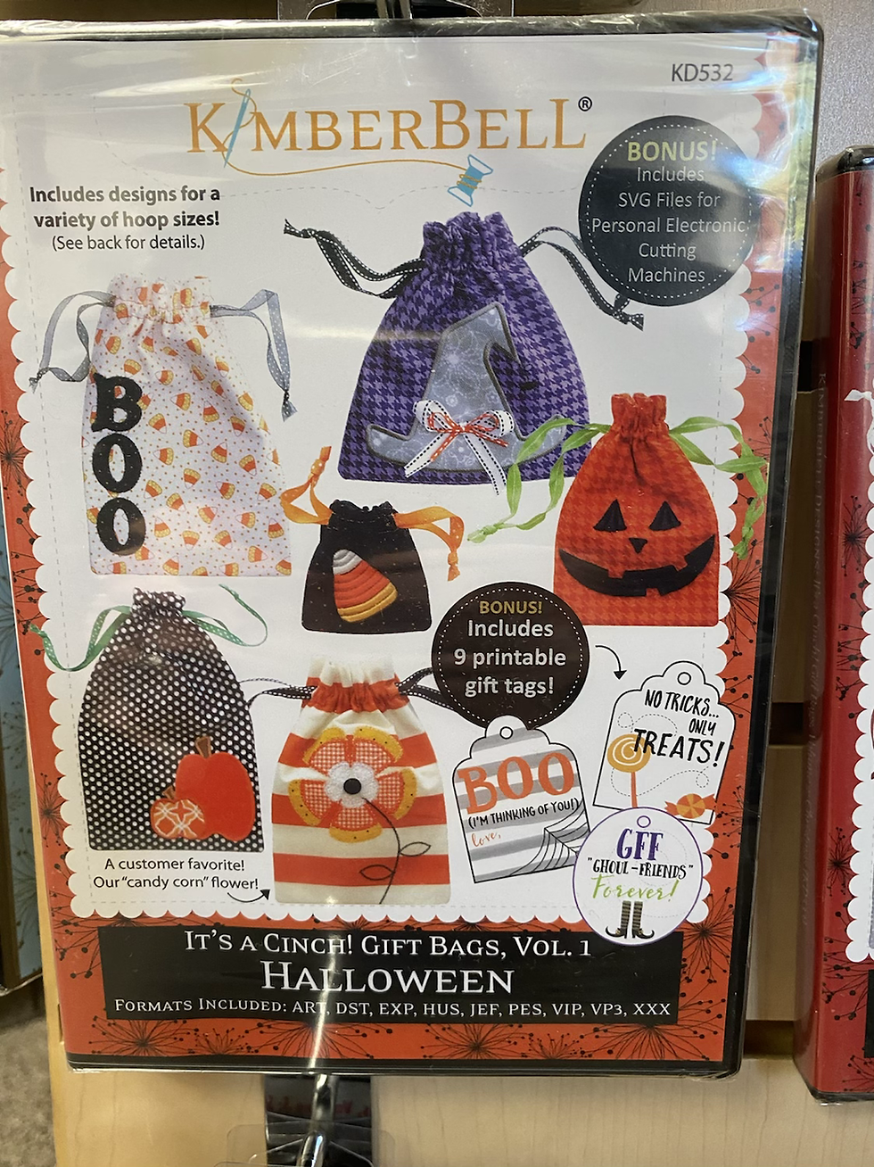 Halloween gift bags with Boo, Treats! text, for variety of hoops sizes.