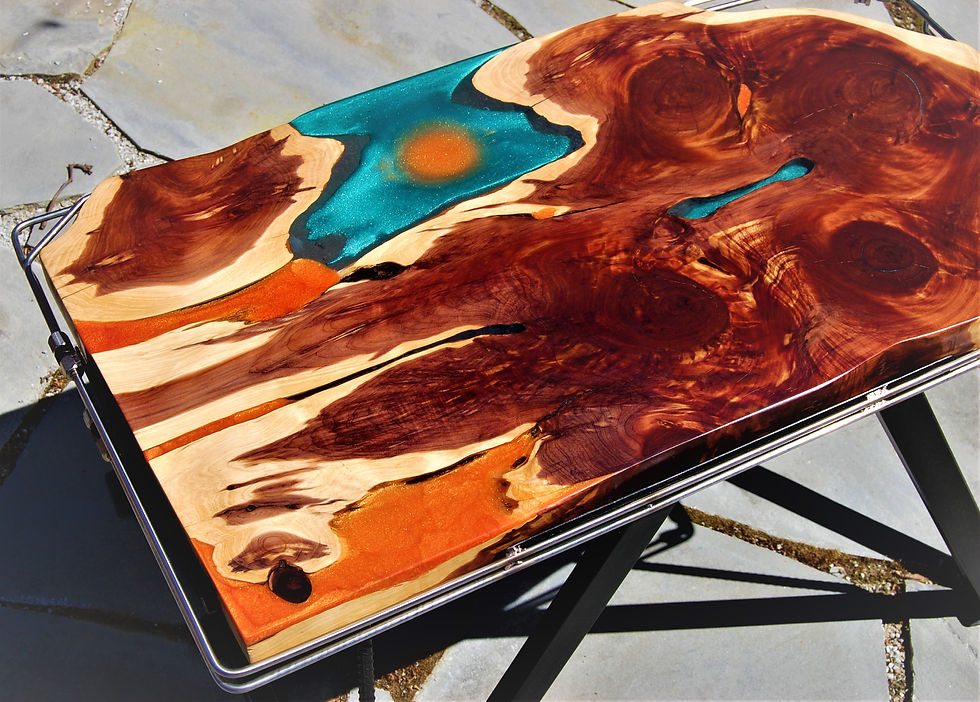 Thumbnail: Flippable Live-Edge 100yr Oklahoma Red Cedar Table with Mixed Epoxy Highlights