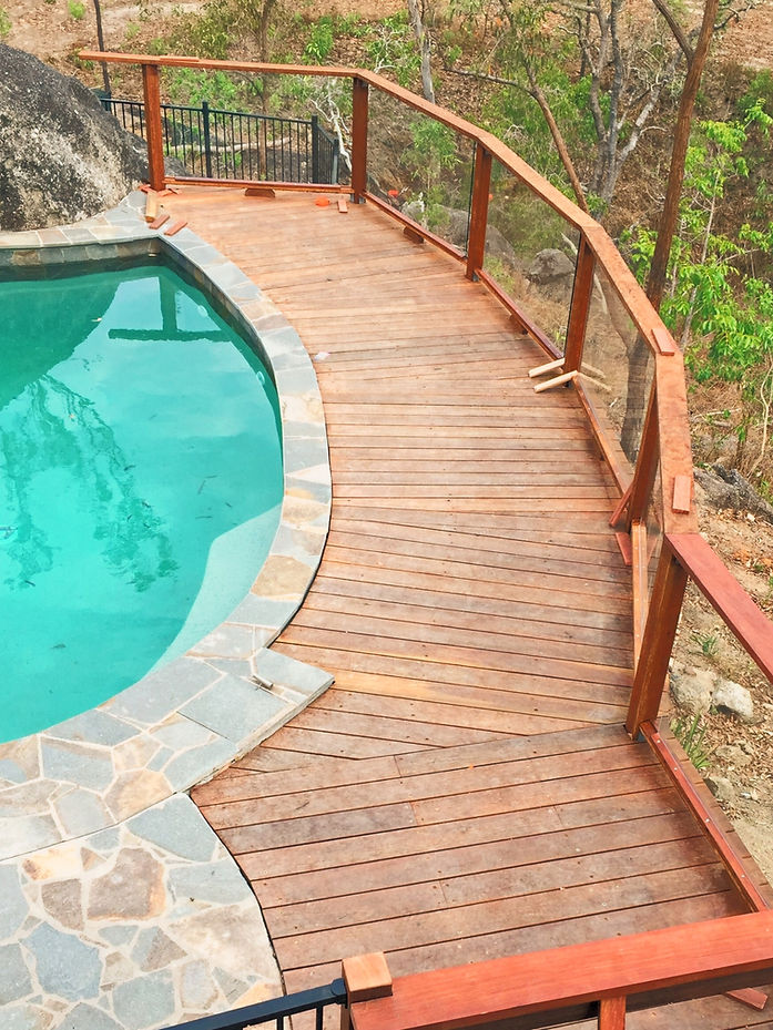 Timber deck built around a swimming pool