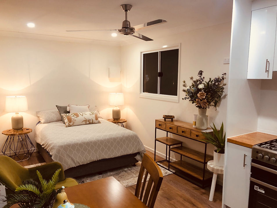 An open plan Modular house with dining and bed