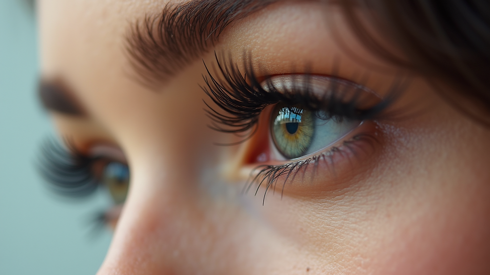 Close-up view of curled and tinted eyelashes