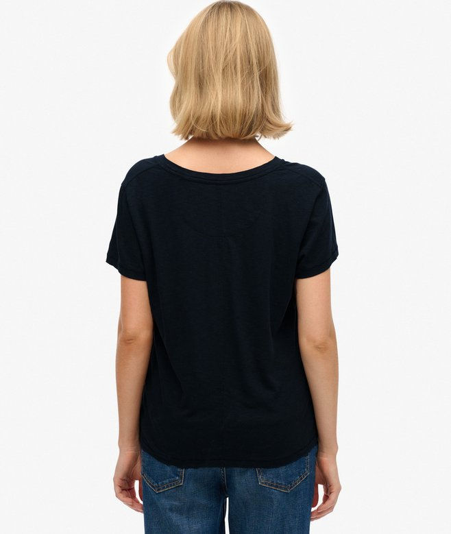 Thumbnail: T-shirt scollo a V in cotone fiammato