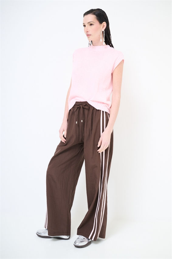 Thumbnail: Pantalone con bande laterali in lyocell moro