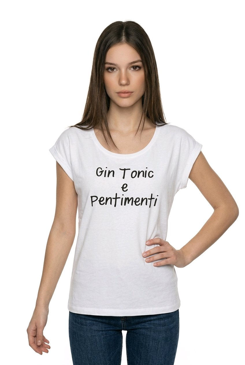 T-shirt con scritta Gin Tonic e Pentimenti