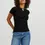 Miniatura: T-shirt slim nera basic girocollo tinta unita