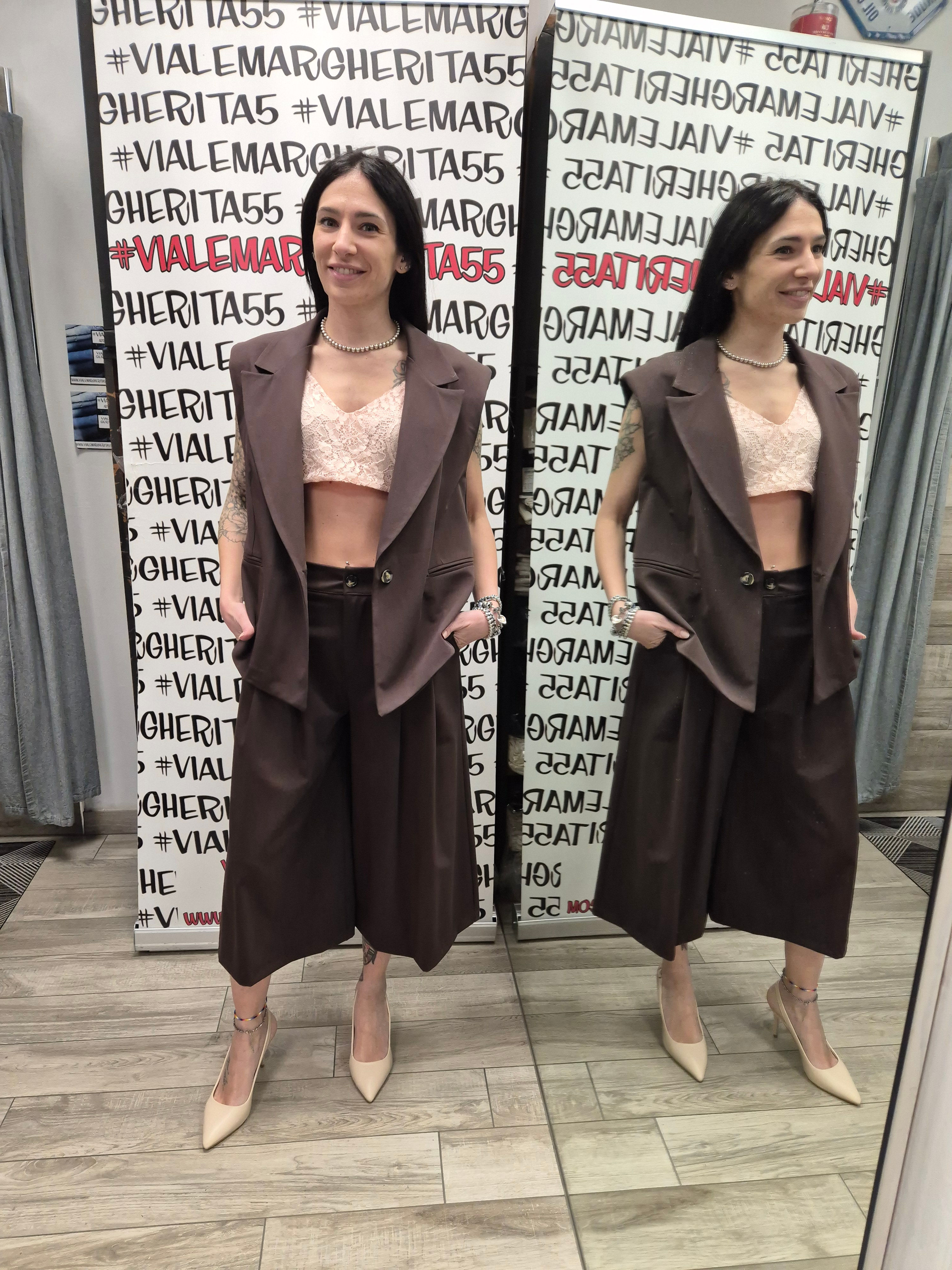 Gilet oversize a un bottone marrone 