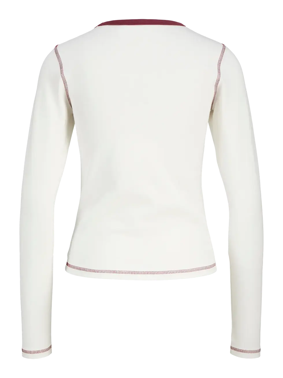 Thumbnail: maglia panna stretch con bordi vinaccia a contrasto