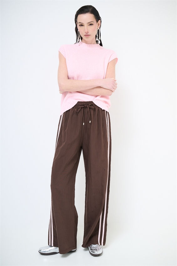 Thumbnail: Pantalone con bande laterali in lyocell moro