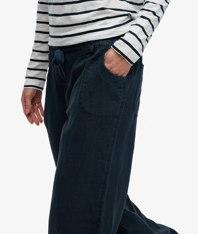 Thumbnail: Pantaloni in lino blu baggy Superdry