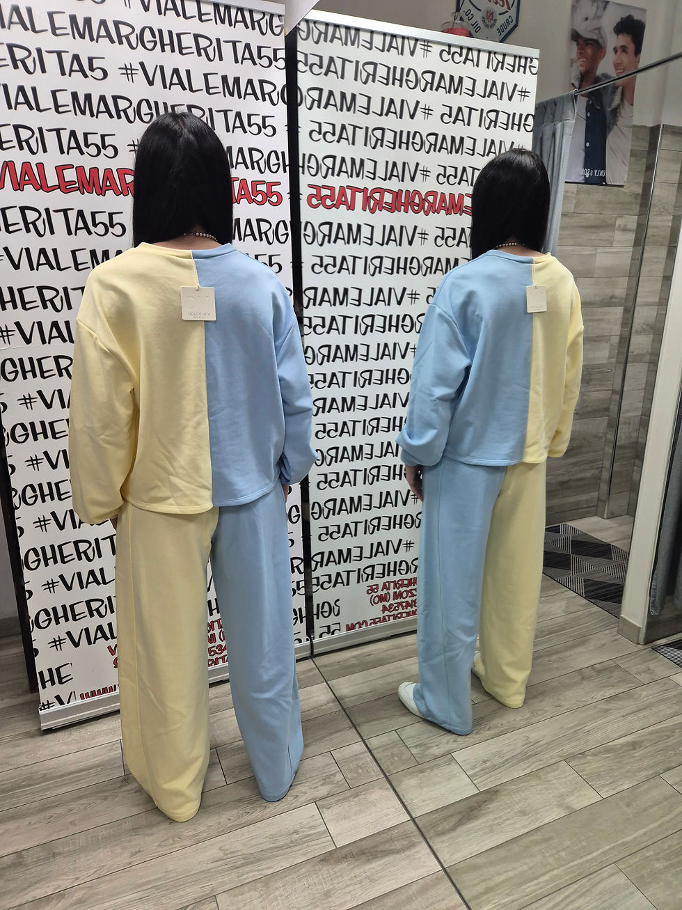 Miniatura: Pantaloni tuta wide leg bicolor