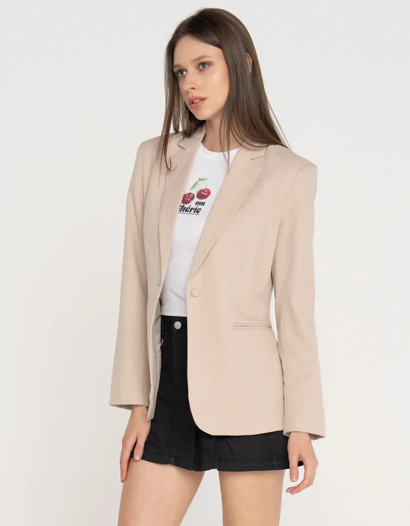 Blazer in misto lino chiusura a un bottone sabbia