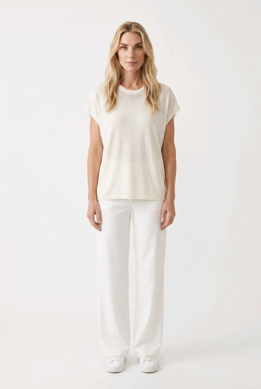 Miniatura: T-shirt bianca con brillantini in viscosa