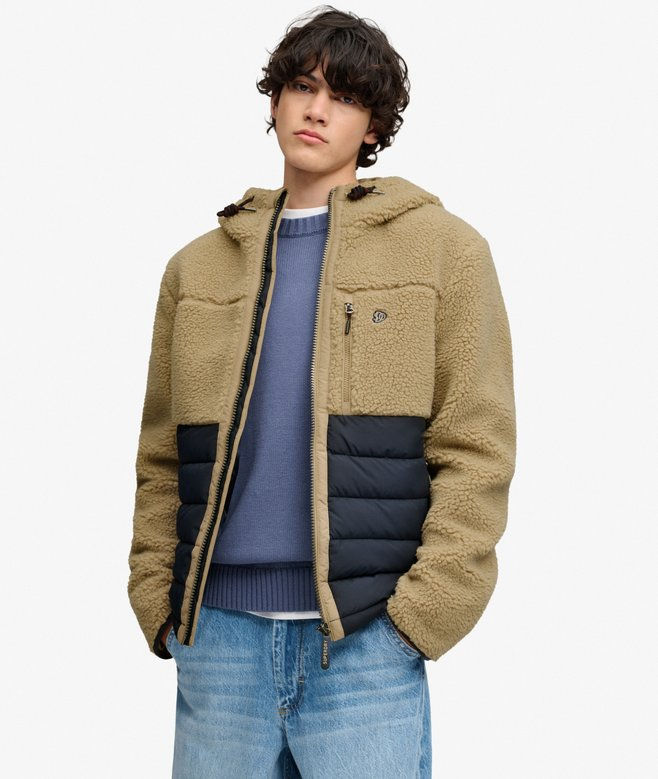 Giacca Teddy Ibrida Trapuntata con Cappuccio e Pannelli Superdry