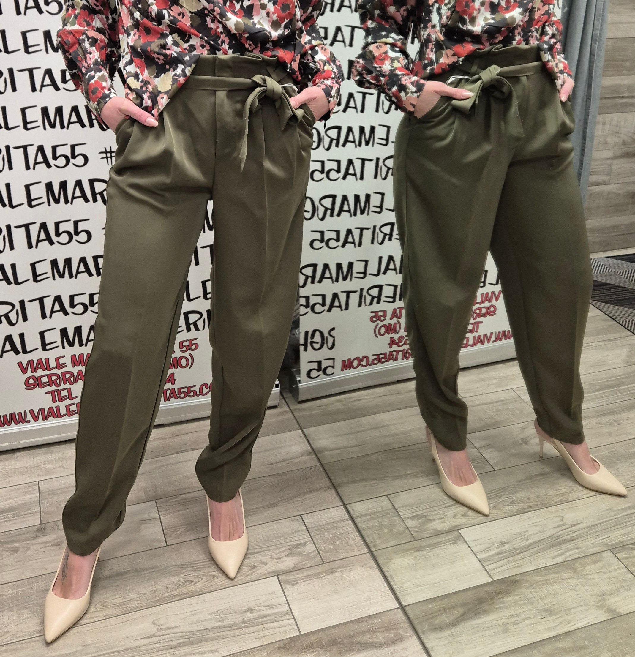 Pantaloni con fiocco verdi